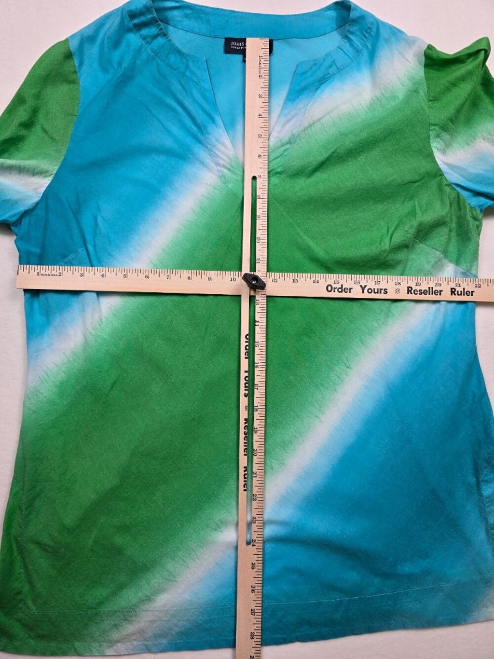 Jones New York Womens 2X Tie-Dye Cotton Tunic Top Long Sleeve Green & Blue - Picture 4 of 4